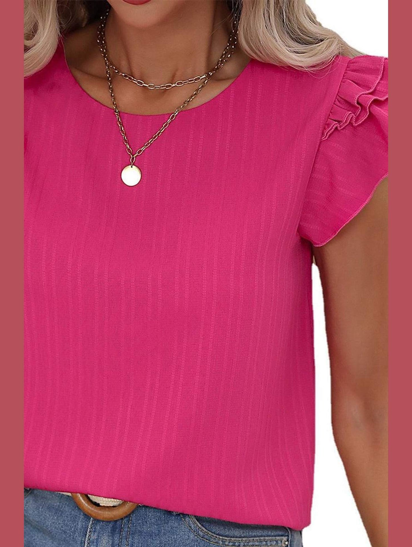 WOMEN PETAL SLEEVE ROSE T SHIRT - Doublju