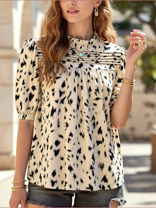 Temperament Casual Printed Short Sleeve Top ??Lightweight Vivid Blouse for Women