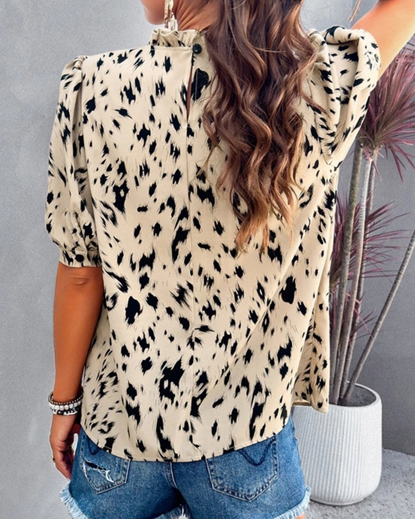 Temperament Casual Printed Short Sleeve Top ??Lightweight Vivid Blouse for Women
