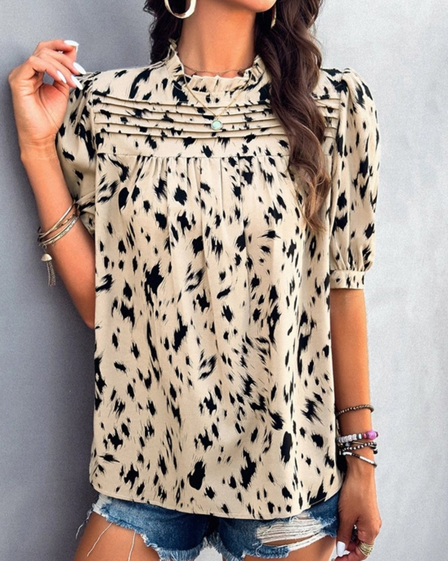 Temperament Casual Printed Short Sleeve Top ??Lightweight Vivid Blouse for Women