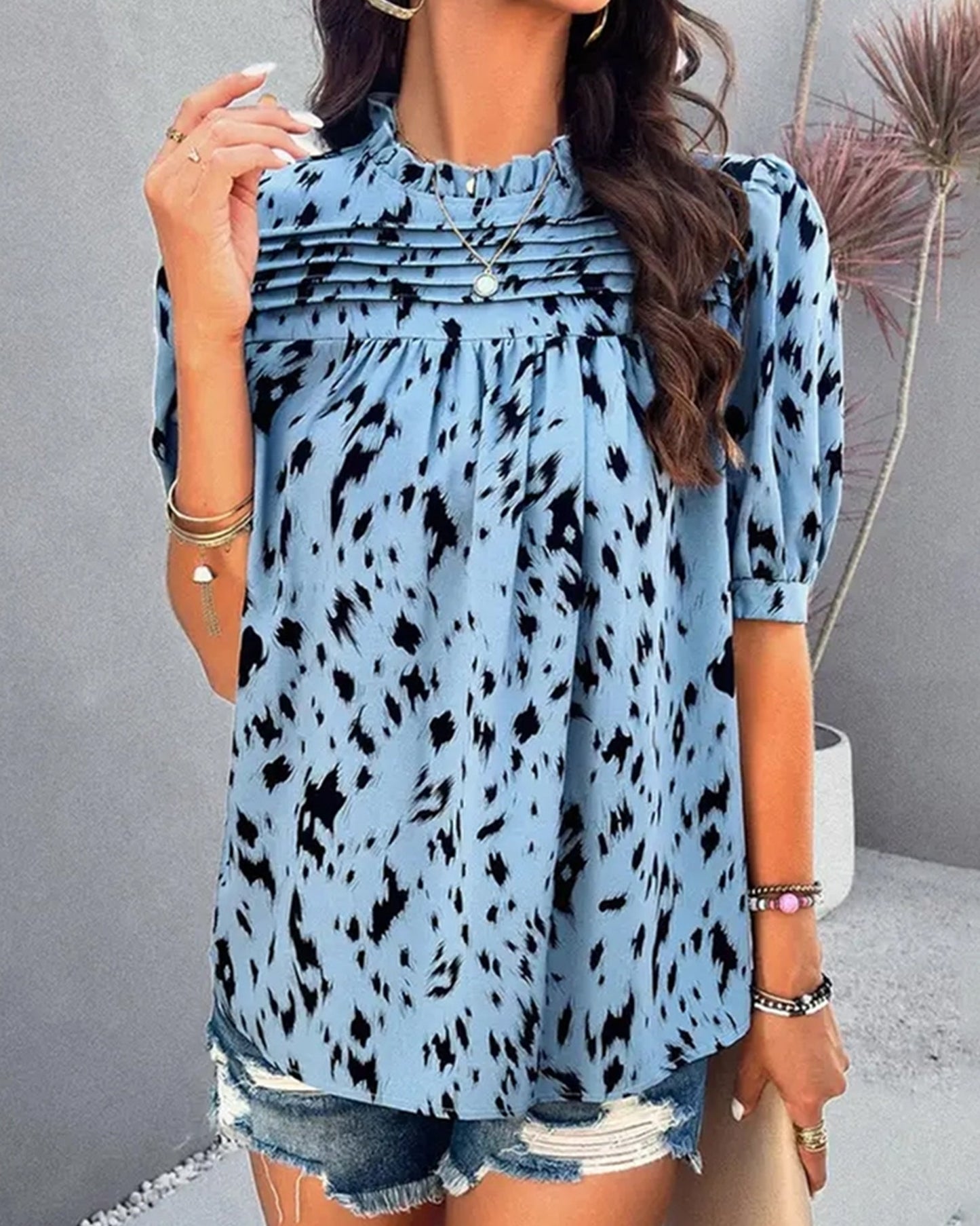 Temperament Casual Printed Short Sleeve Top ??Lightweight Vivid Blouse for Women