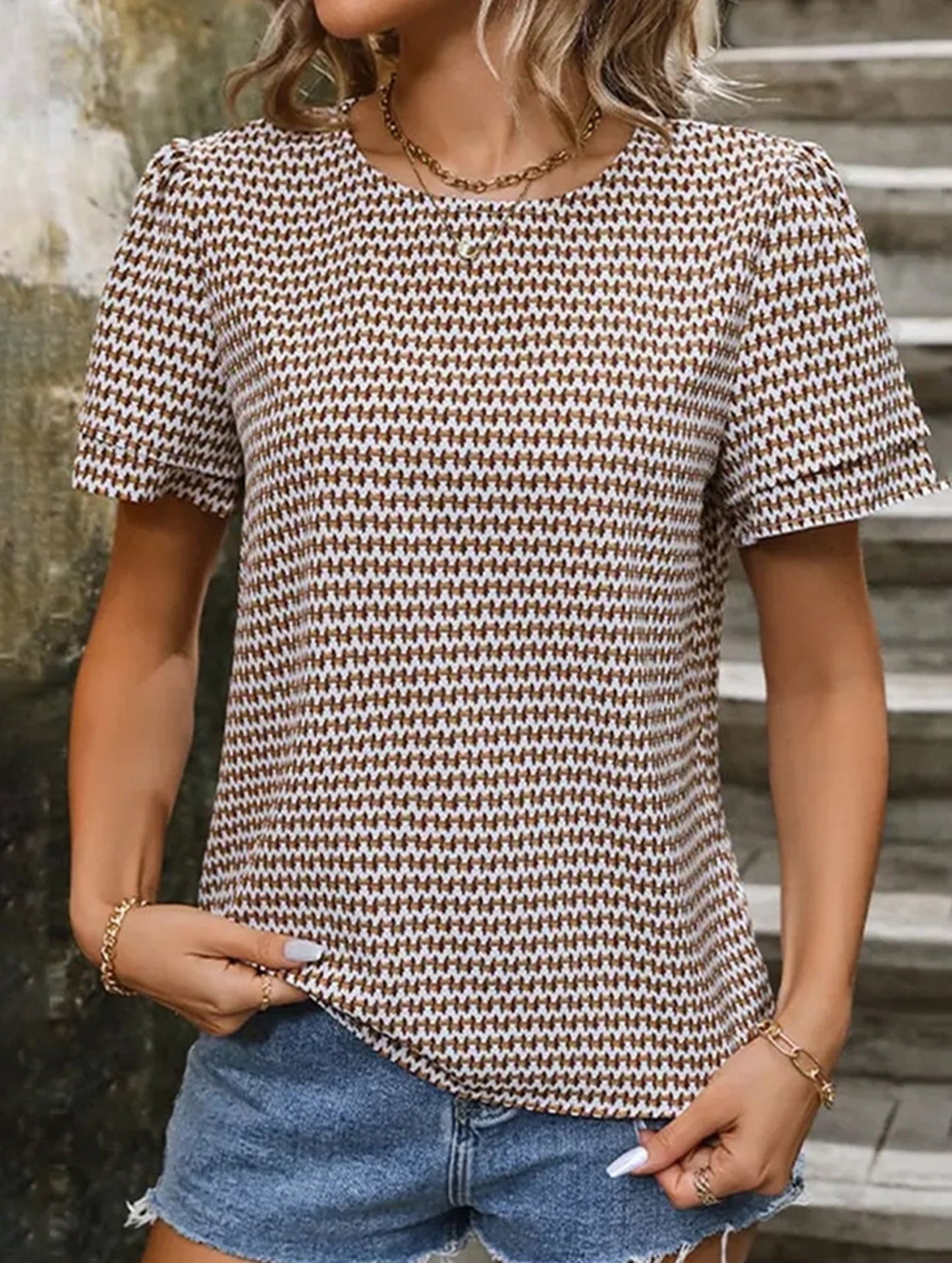 Pullover Round Neck Print Shirt ??Casual Lightweight Top for Women