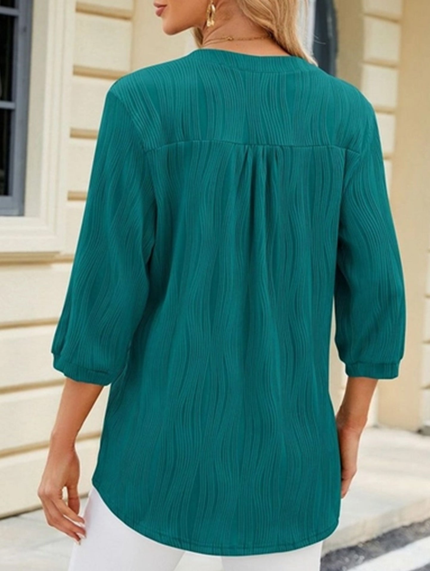 Solid V-Neck Button T-Shirt ??Loose Fit Casual Top