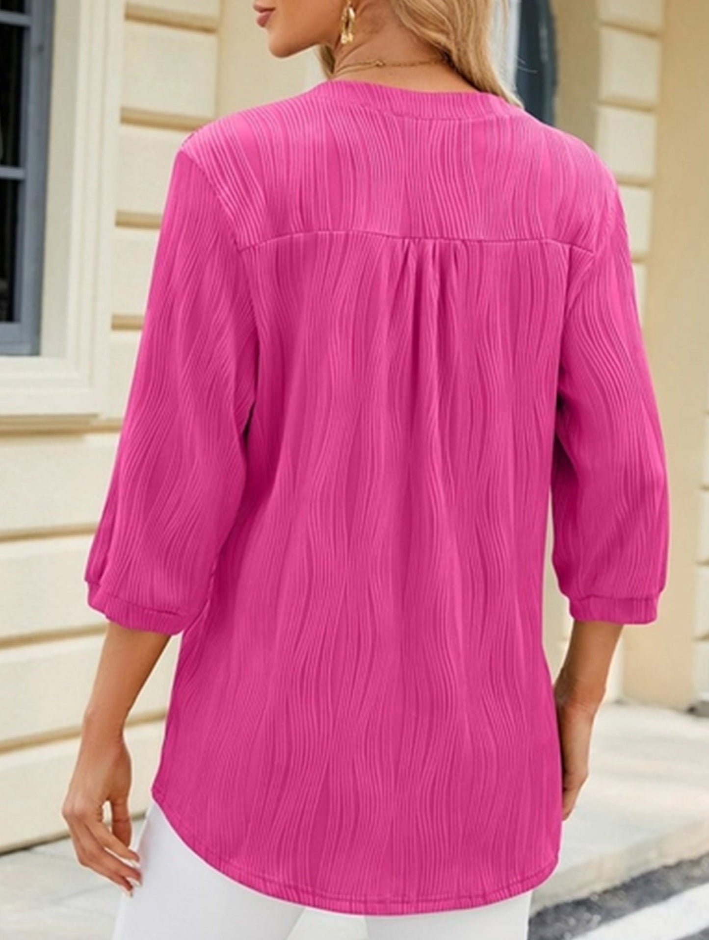 Solid V-Neck Button T-Shirt ??Loose Fit Casual Top