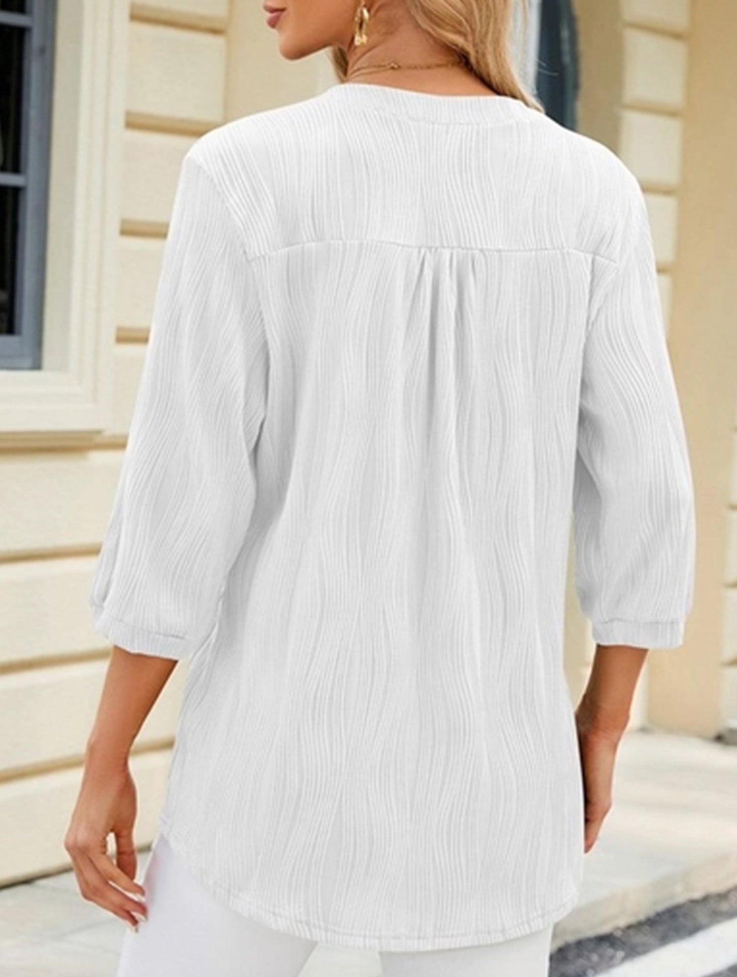 Solid V-Neck Button T-Shirt ??Loose Fit Casual Top