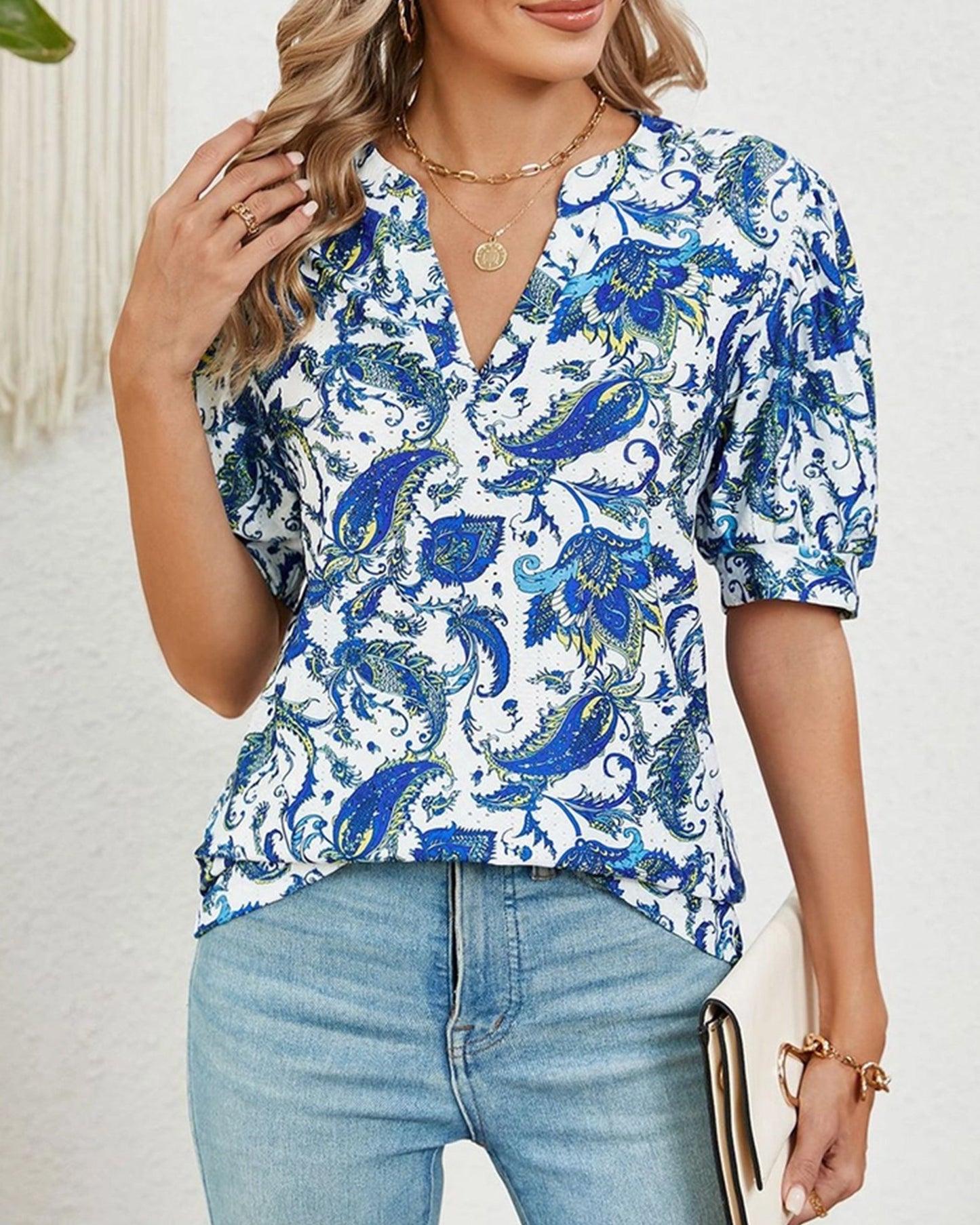 V-Neck Loose Short Sleeve Printed T-Shirt ??Comfortable & Trendy Casual Wear