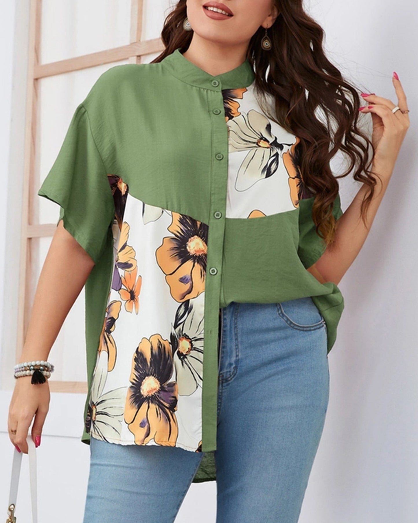 Plus Size Floral Button Down Shirt ??Summer Boho Style