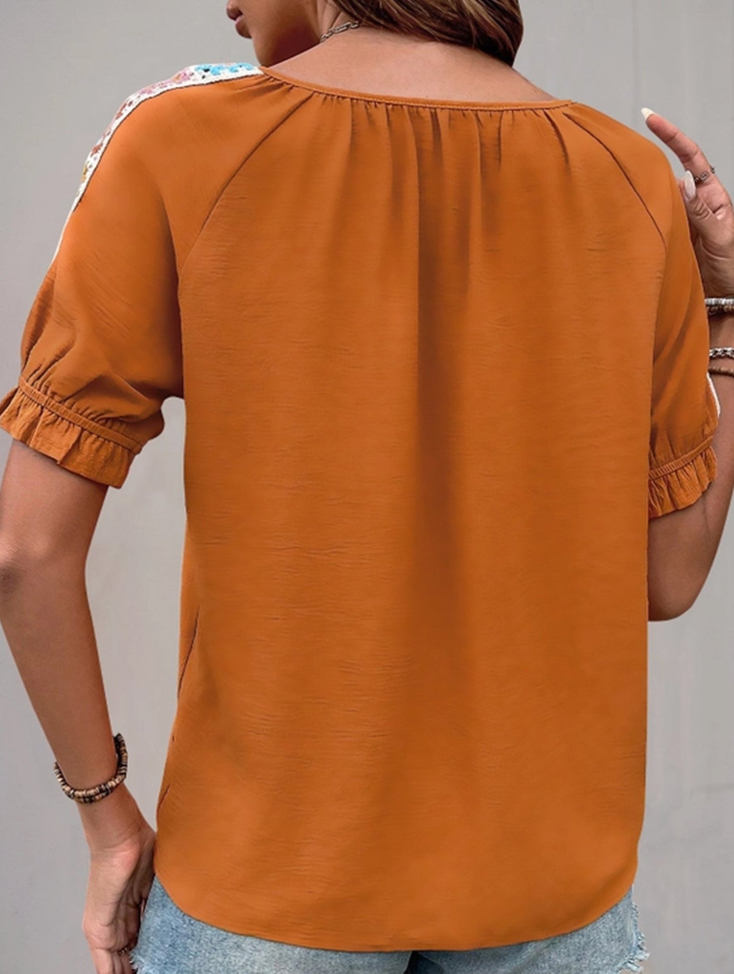 Fashion lace-up casual ribbon patchwork shirt