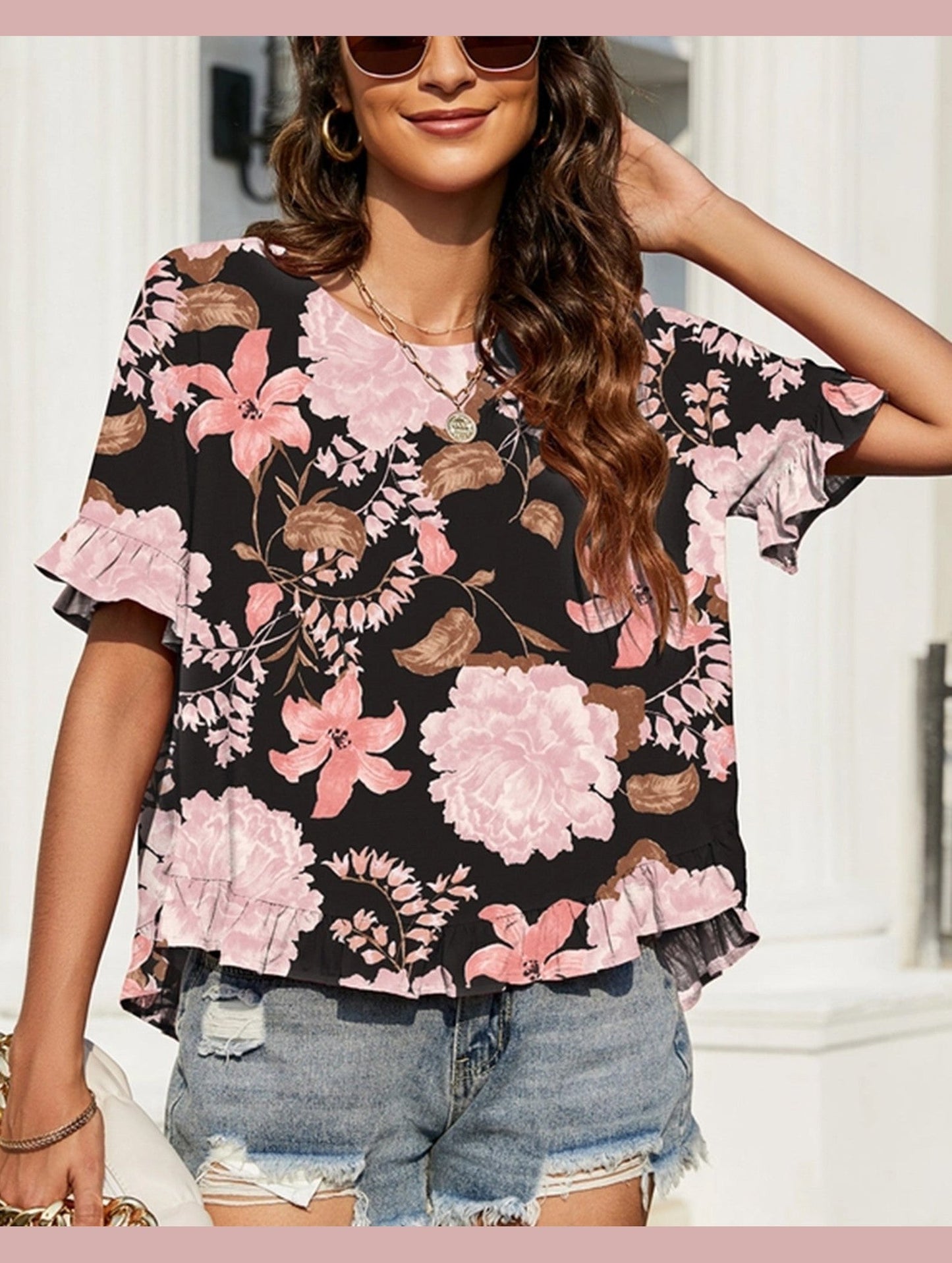 CREW NECK SHORT FRONT LONG BACK CASUAL LOOSE TOP