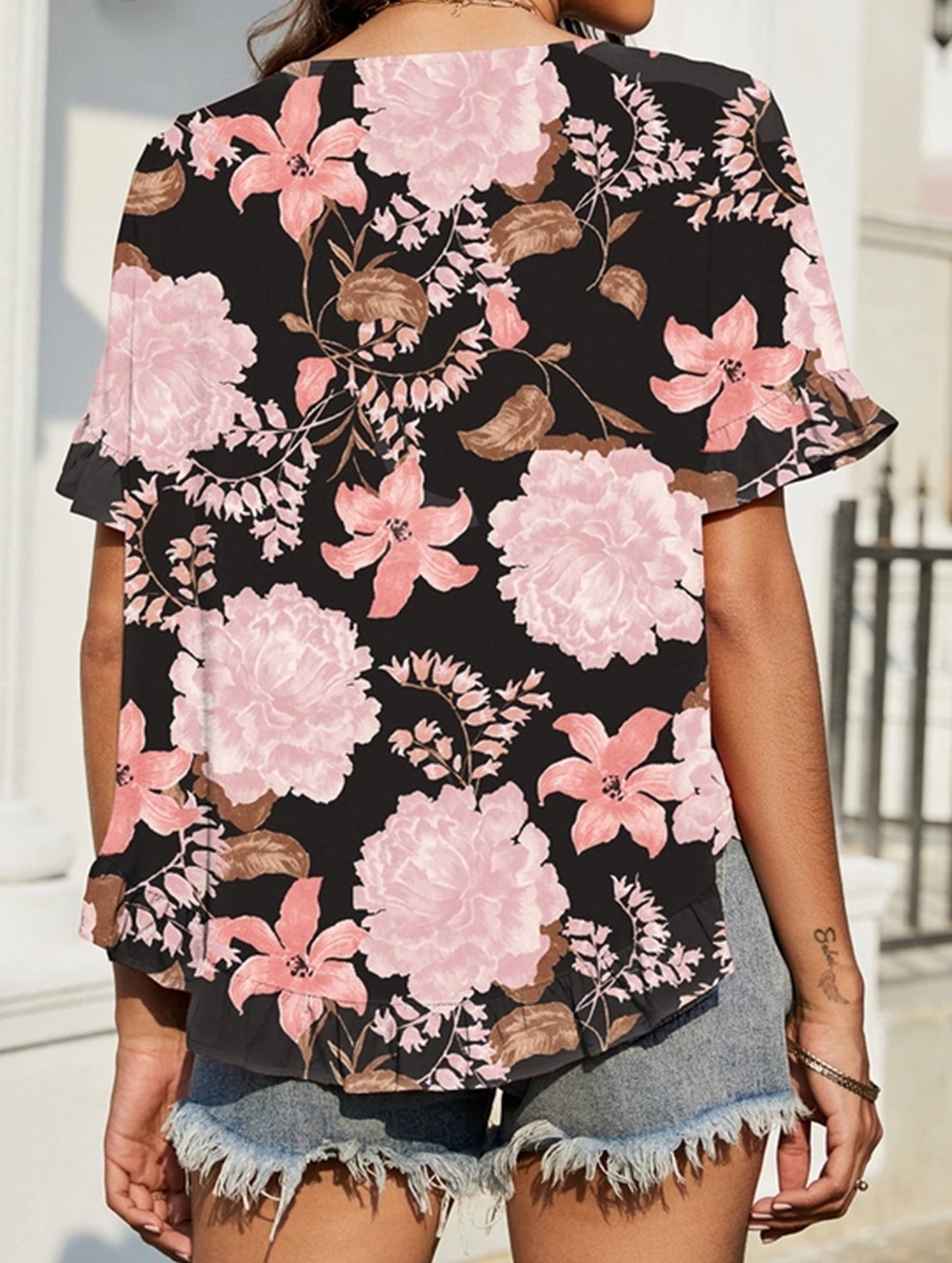 CREW NECK SHORT FRONT LONG BACK CASUAL LOOSE TOP