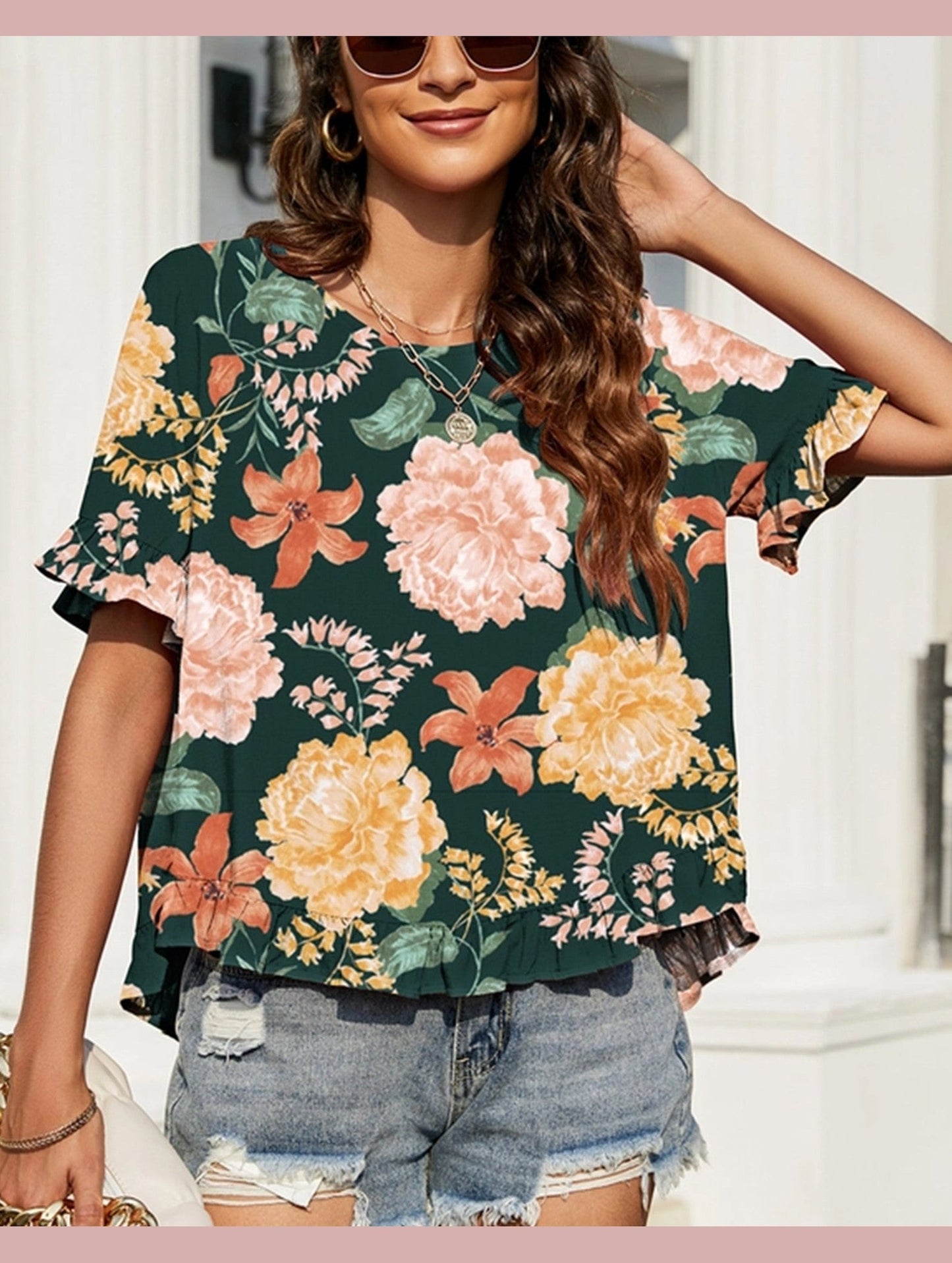 CREW NECK SHORT FRONT LONG BACK CASUAL LOOSE TOP