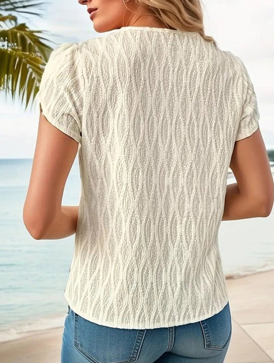 CASUAL FORM-FITTING SHORT-SLEEVED V-NECK TOP