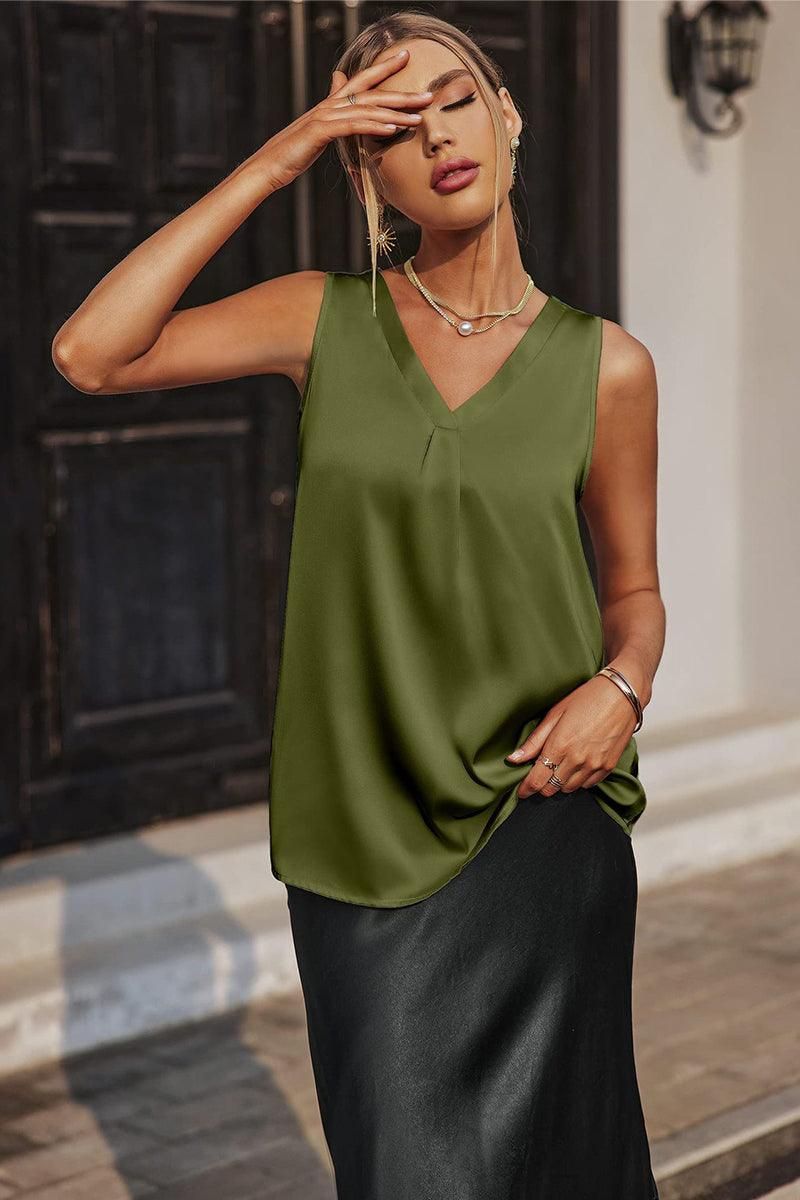 V NECK SLEEVELESS DAILY WOMEN T SHIRT - Doublju