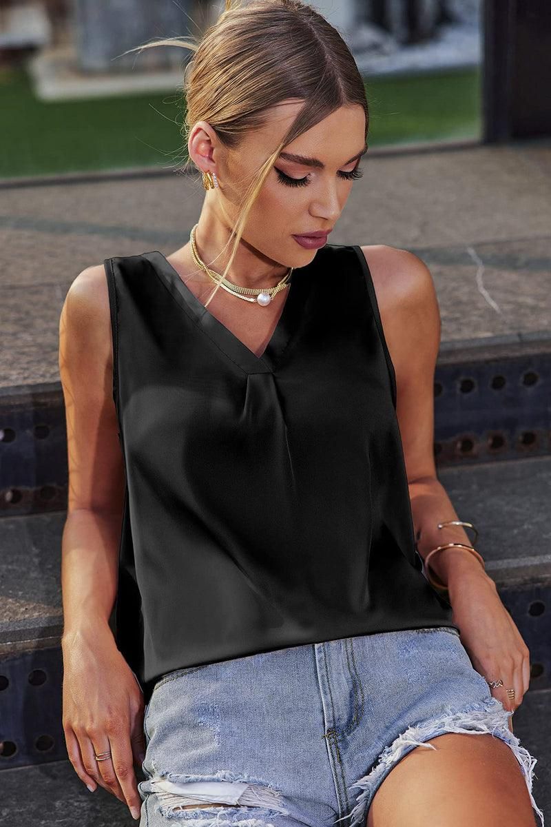 V NECK SLEEVELESS DAILY WOMEN T SHIRT - Doublju