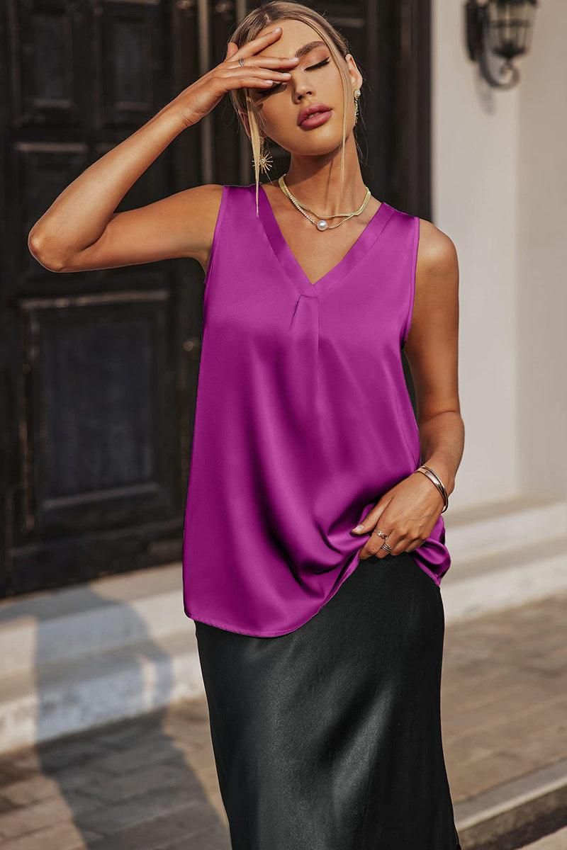 V NECK SLEEVELESS DAILY WOMEN T SHIRT - Doublju