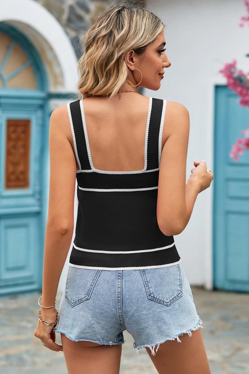 LINE KNIT CROP TANKTOP - Doublju