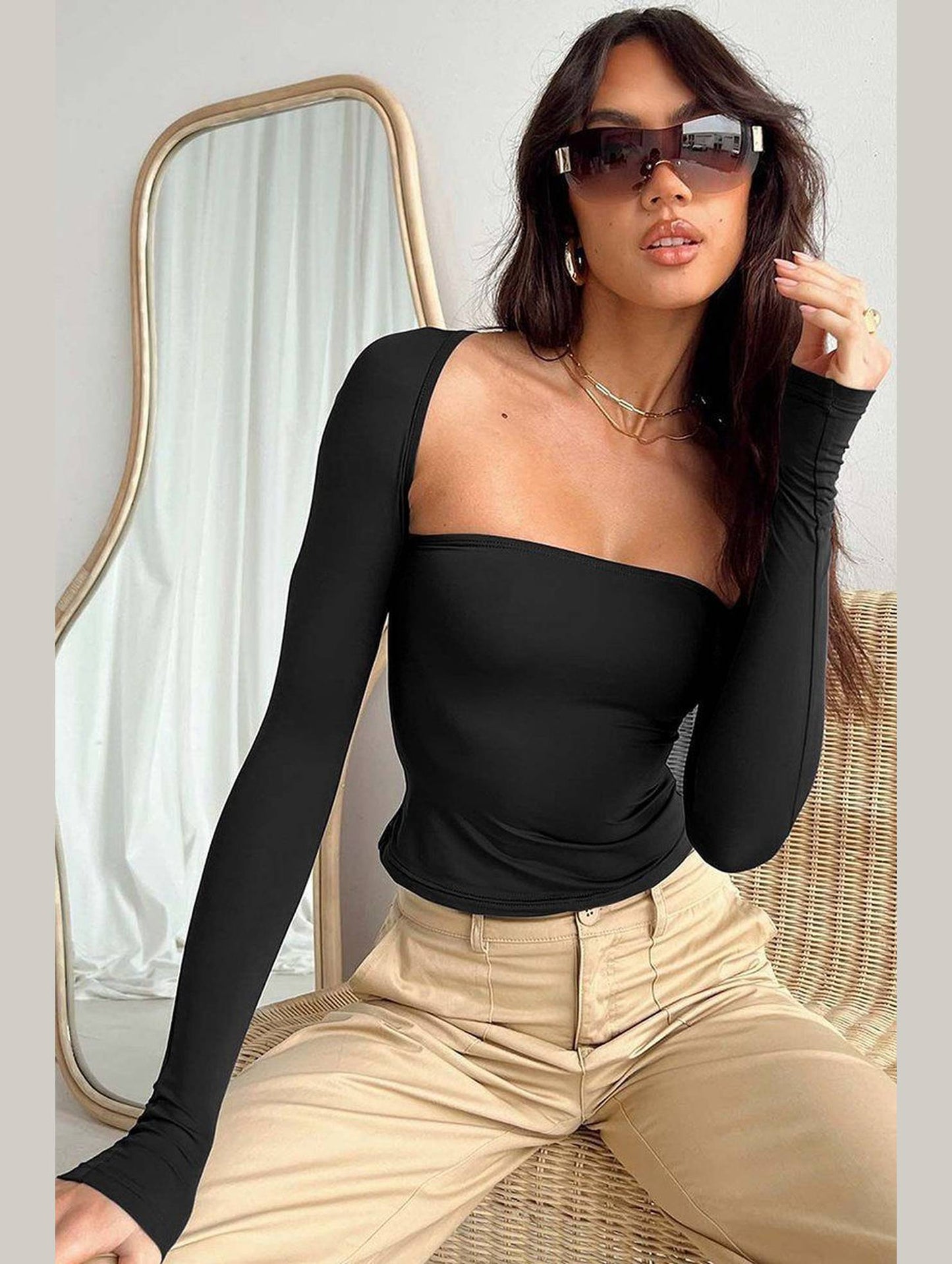 SEXY TANK TOP AND LONG SLEEVE TWO PIECE SET