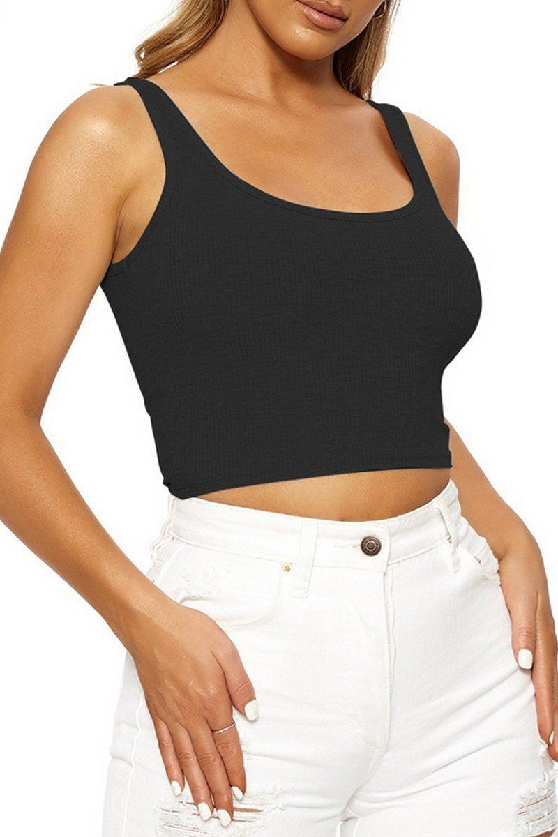 WOMEN SLIM FITTED BASIC DAILY CROP TANK TOP