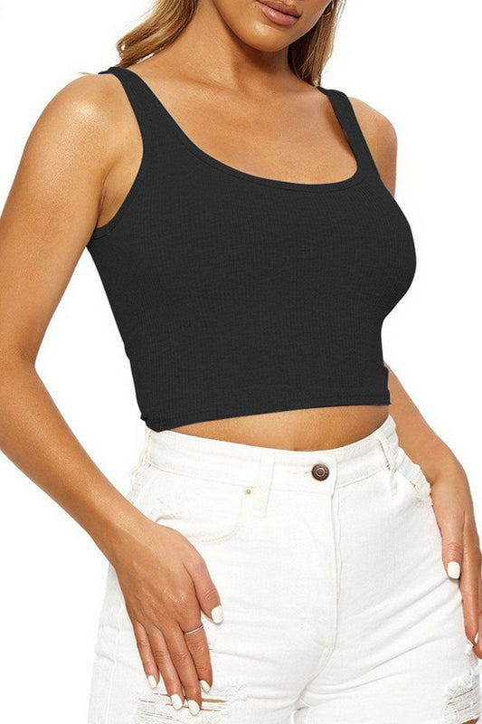 WOMEN SLIM FITTED BASIC DAILY CROP TANK TOP