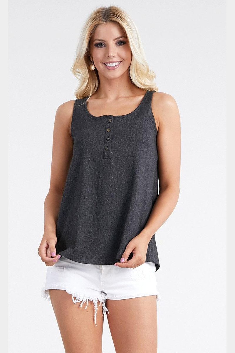 BASIC LOOSE FIT TANK TOP WITH BUTTON - Doublju