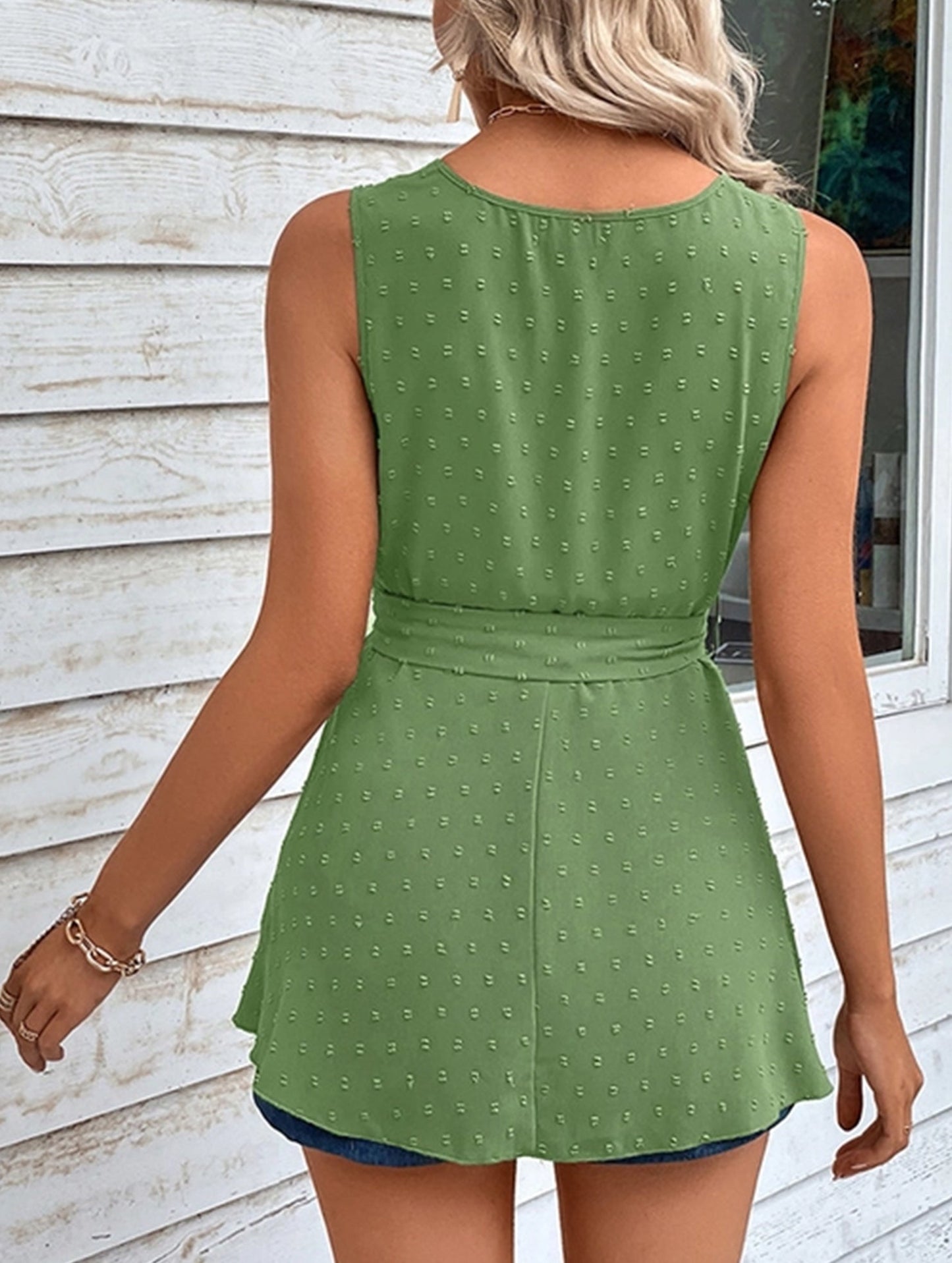 Sleeveless Round Neck Tie Solid Tank Top ??Casual Summer Blouse for Women