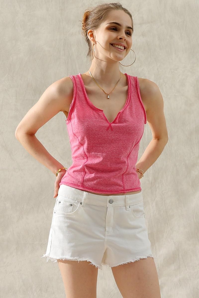 ROUND NECK RAW CUT TANK TOP - Doublju