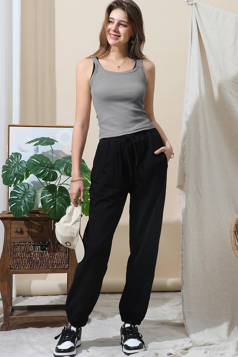 SOLID RIB KNIT BASIC CAMI TANK TOP