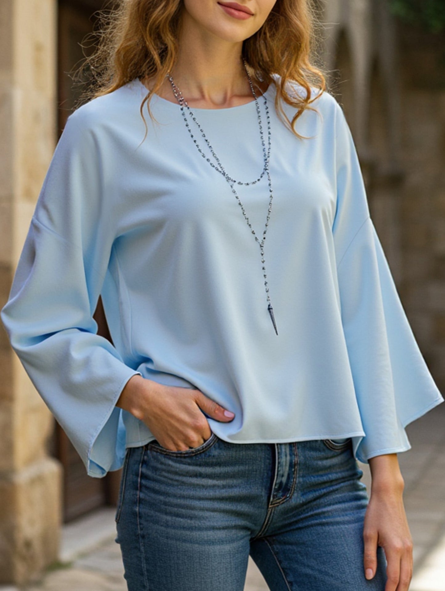 Round neck casual loose waist top