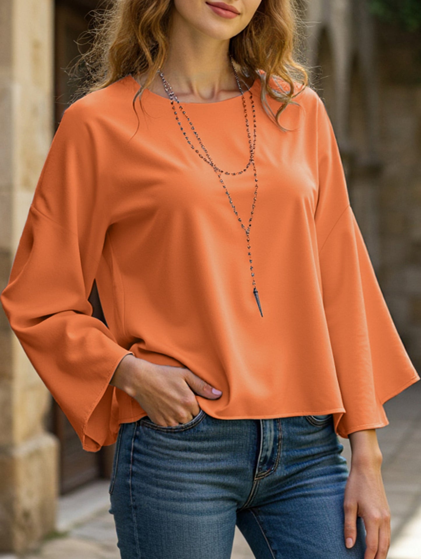 Round neck casual loose waist top