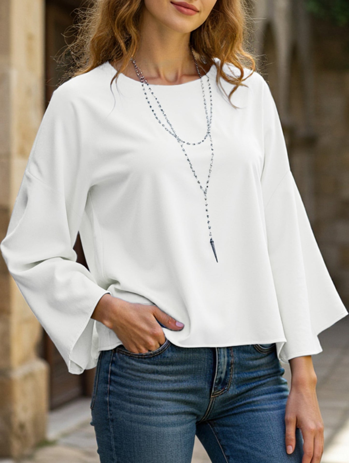 Round neck casual loose waist top