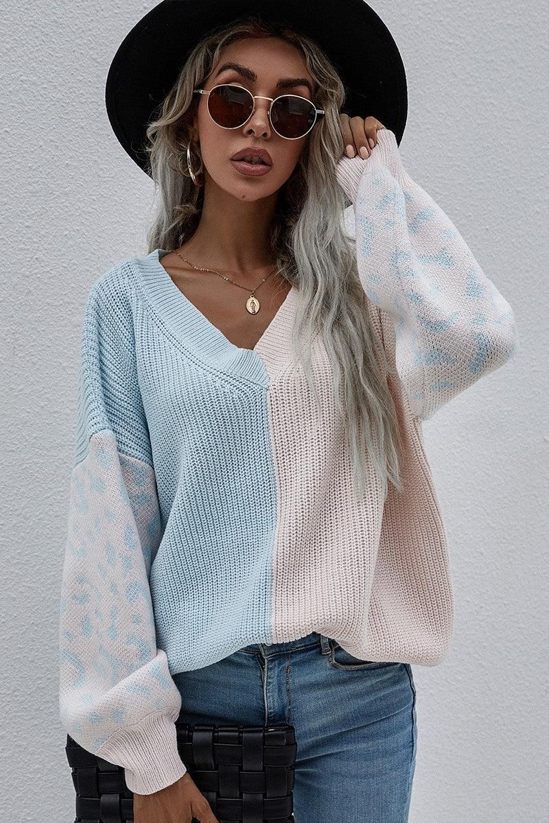 V NECK LEOPARD TOP - Doublju