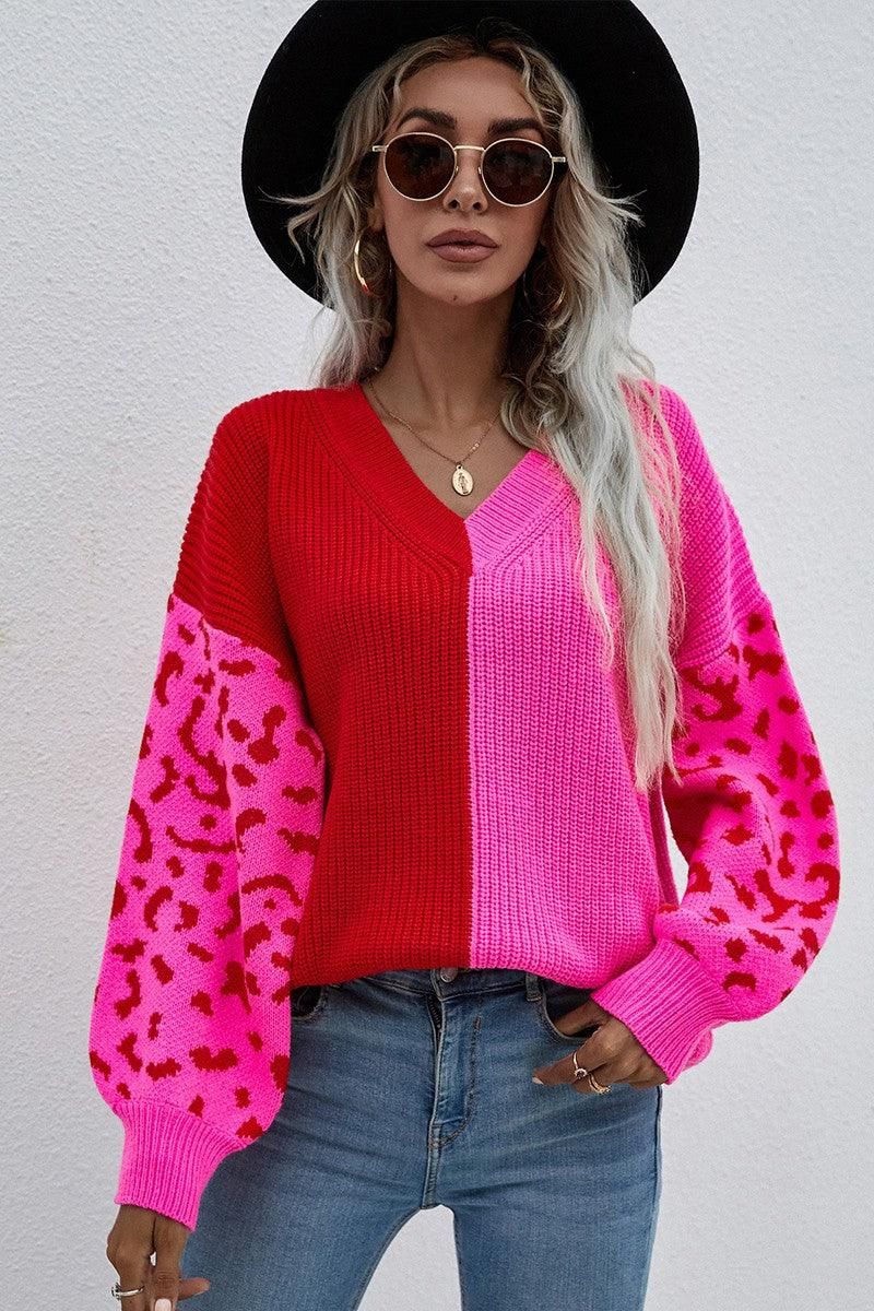 V NECK LEOPARD TOP - Doublju