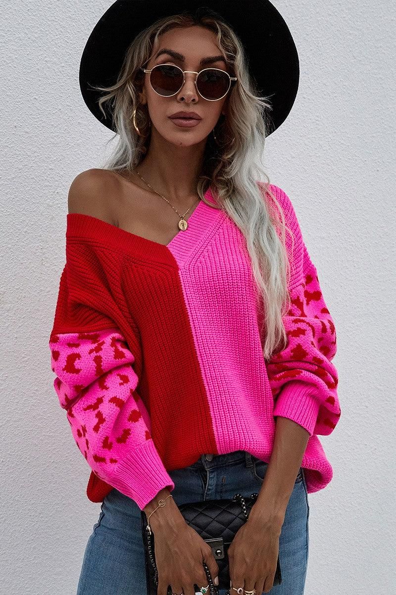 V NECK LEOPARD TOP - Doublju