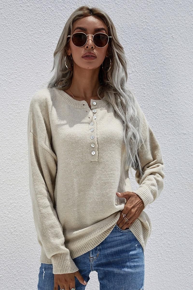 SOLID COLOR SWEATER - Doublju