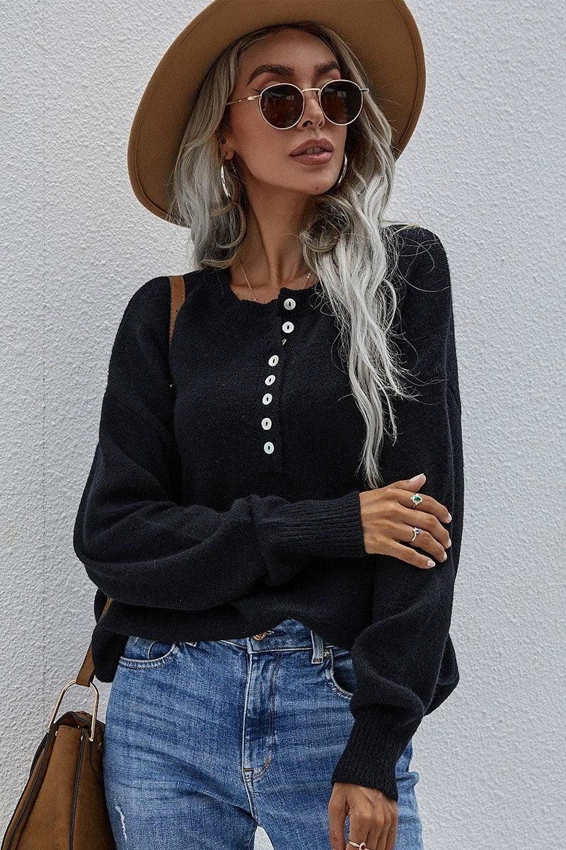 SOLID COLOR SWEATER - Doublju