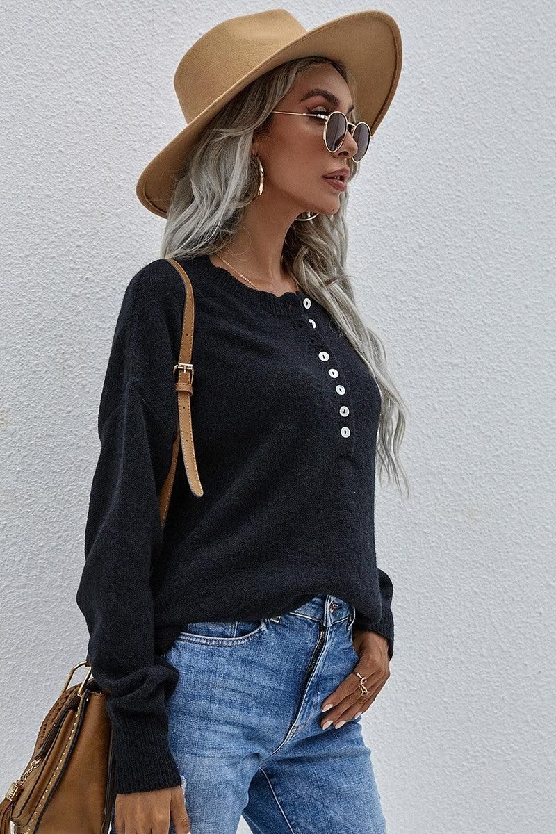 SOLID COLOR SWEATER - Doublju