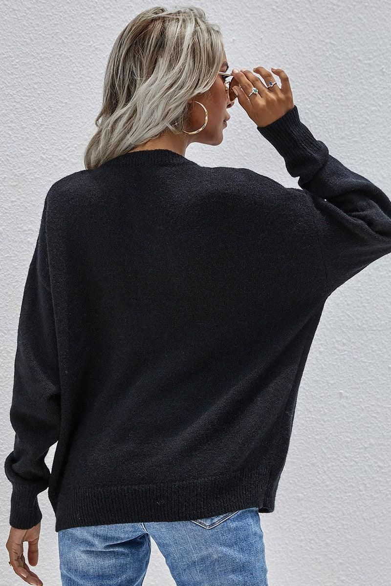 SOLID COLOR SWEATER - Doublju