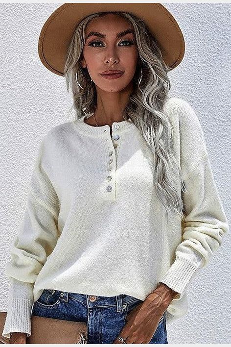 SOLID COLOR SWEATER - Doublju