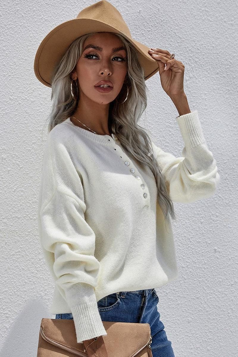 SOLID COLOR SWEATER - Doublju