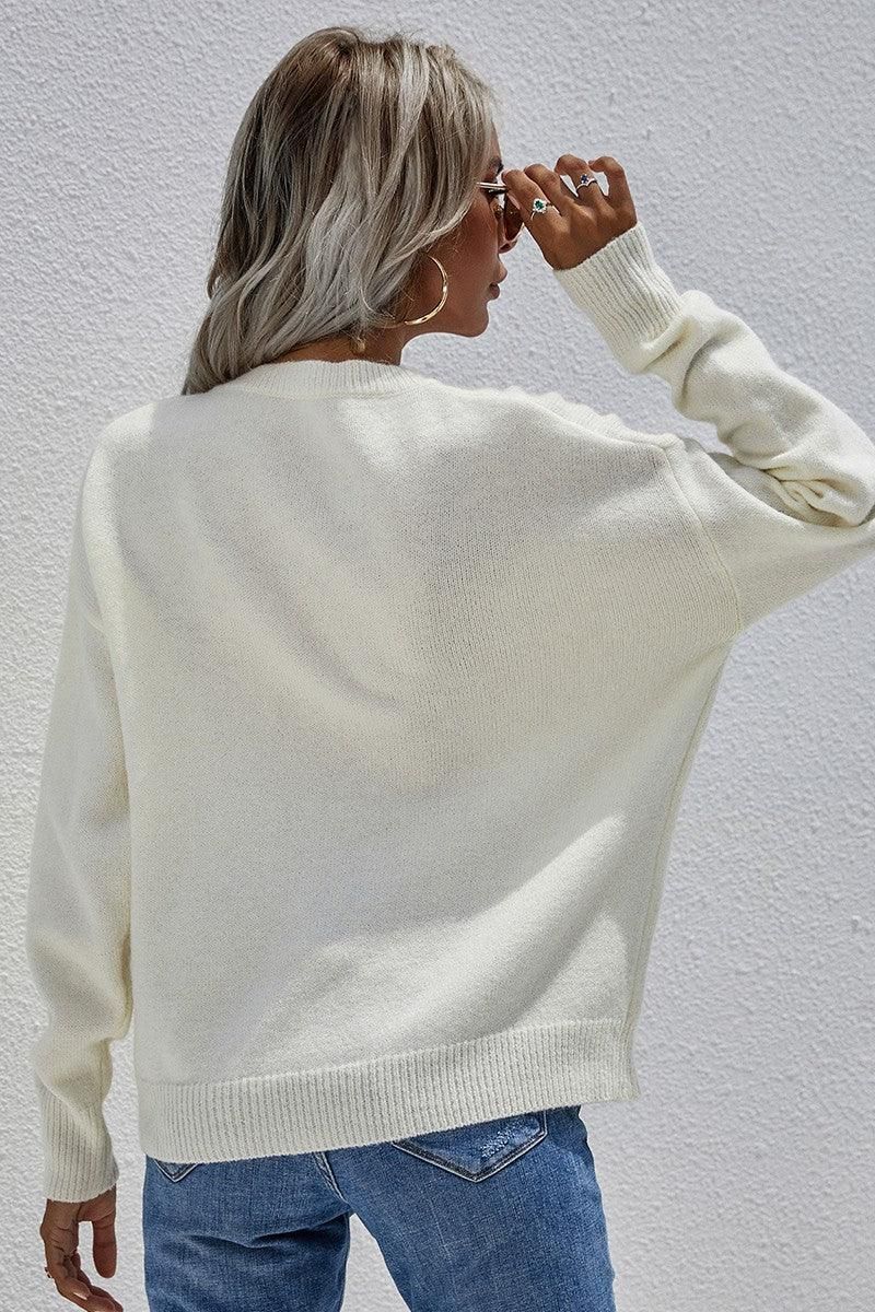 SOLID COLOR SWEATER - Doublju
