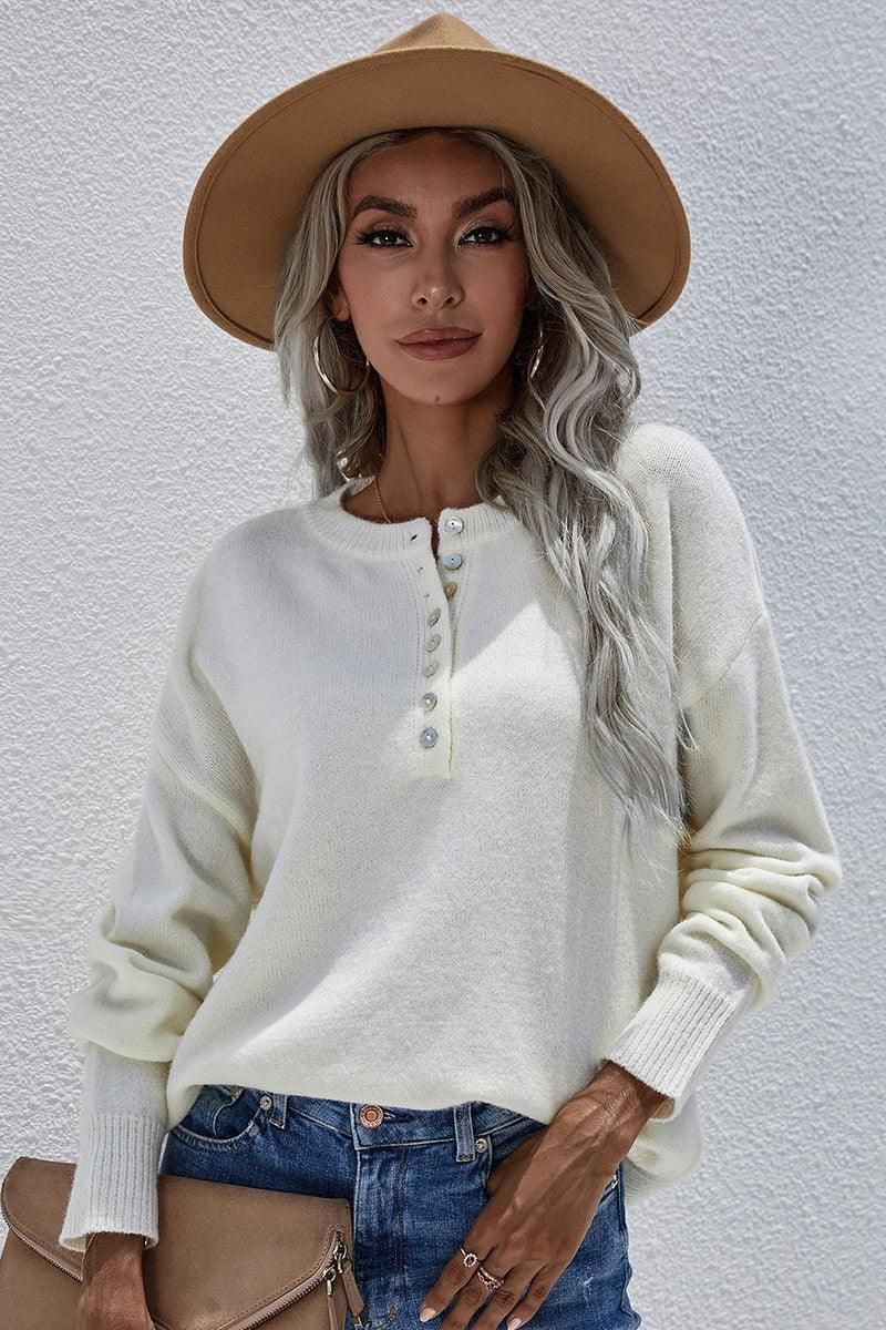 SOLID COLOR SWEATER - Doublju