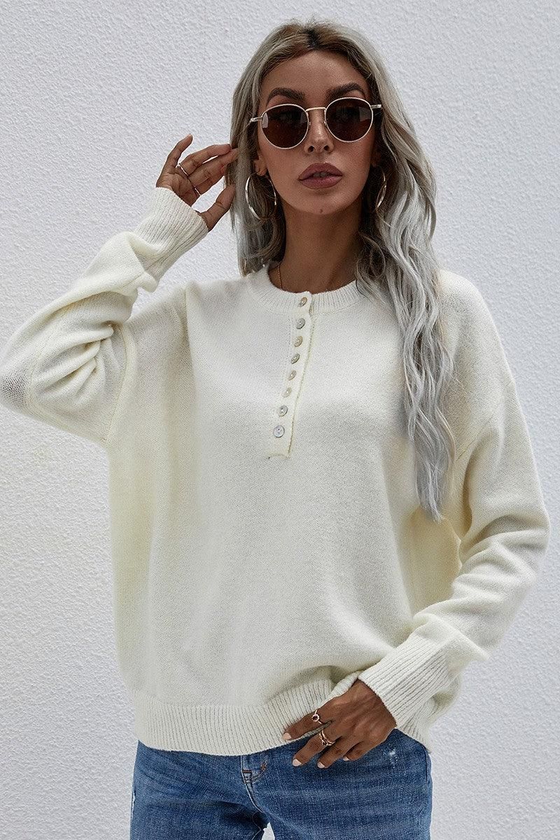 SOLID COLOR SWEATER - Doublju