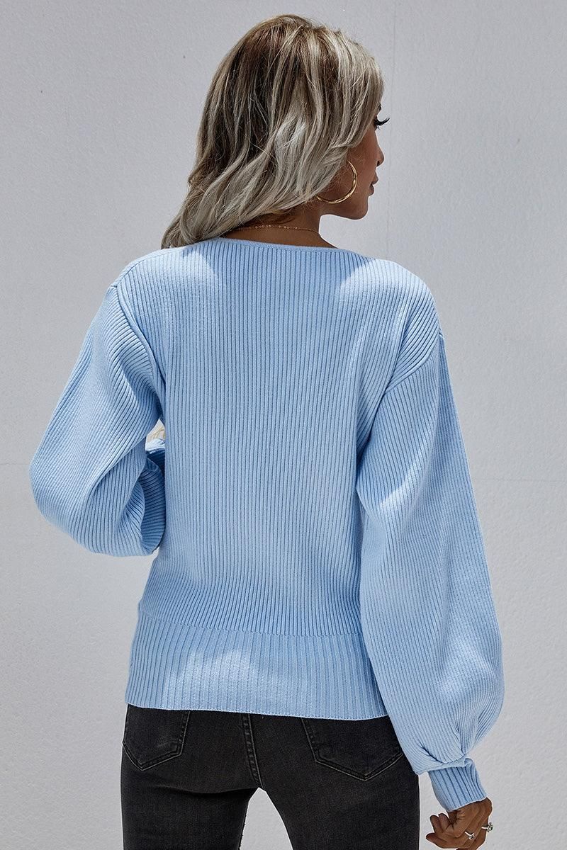 SOLID COLOR KNIT TOP - Doublju