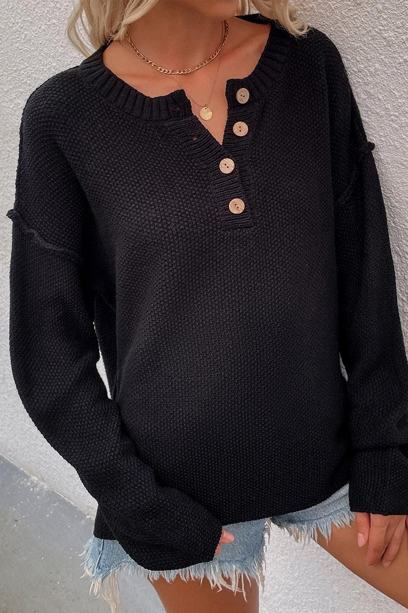 SOLID COLOR PULLOVER V NECK SWEATER - Doublju