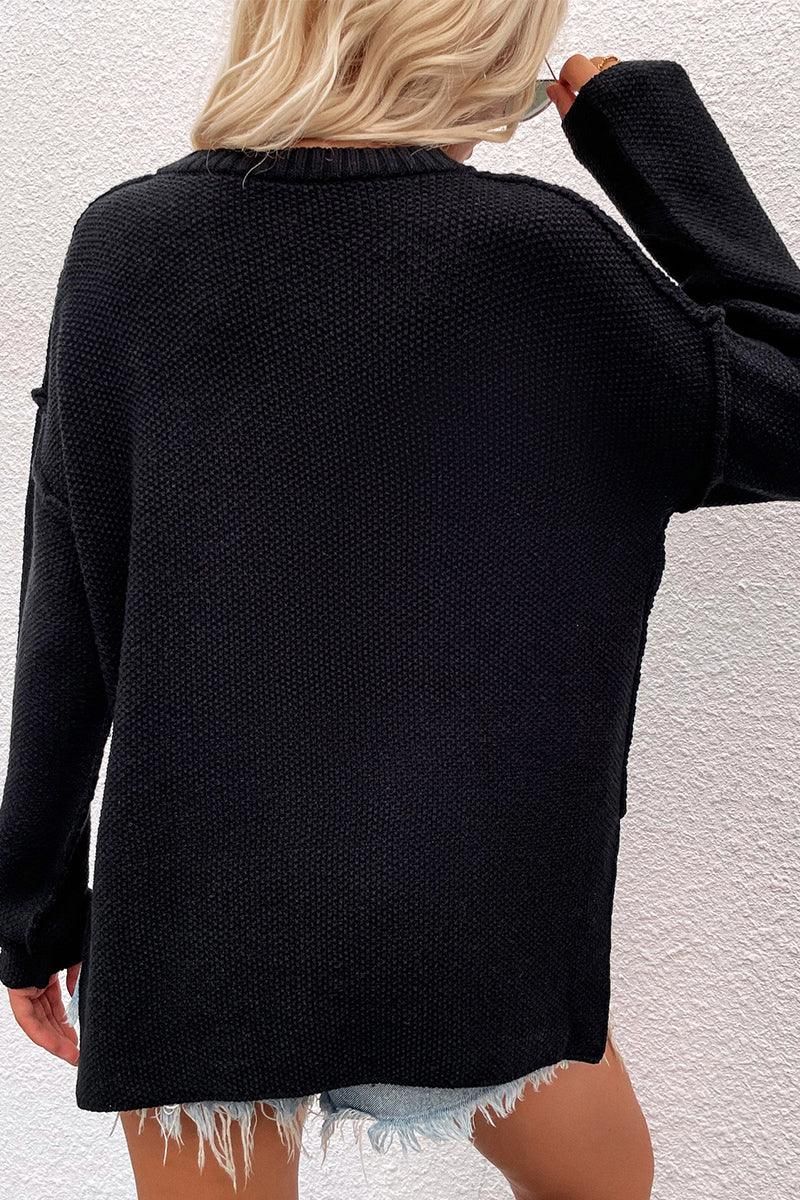 SOLID COLOR PULLOVER V NECK SWEATER - Doublju
