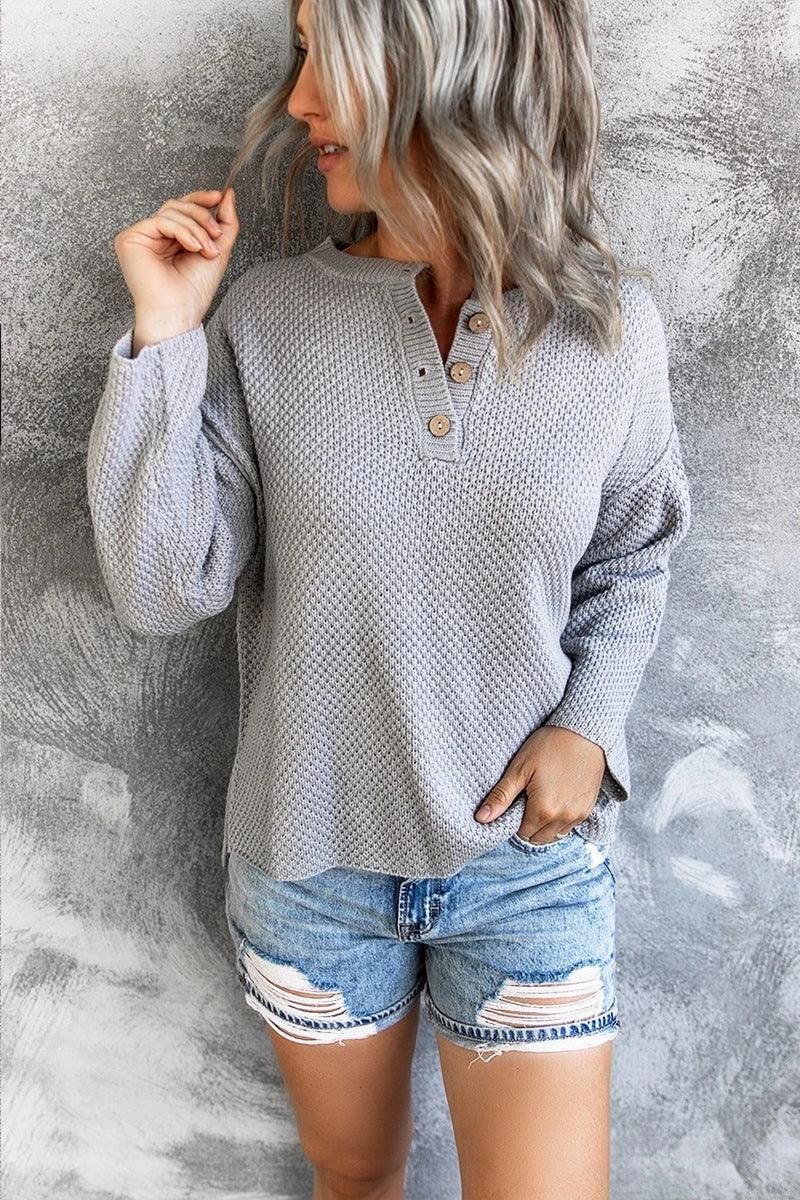 SOLID COLOR PULLOVER V NECK SWEATER - Doublju