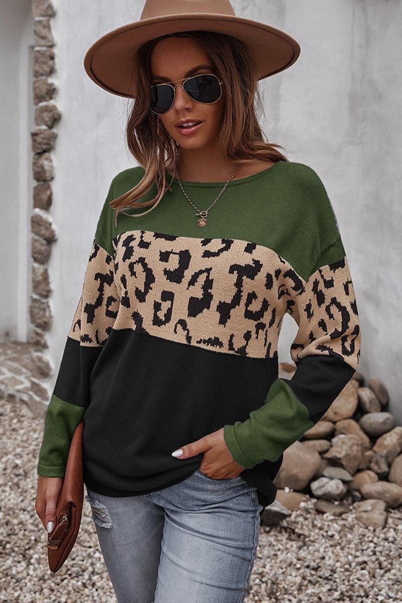 LEOPARD COLOR BLOCK TUNIC TOPS - Doublju