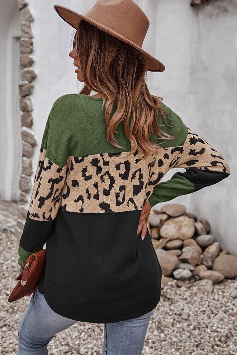 LEOPARD COLOR BLOCK TUNIC TOPS - Doublju