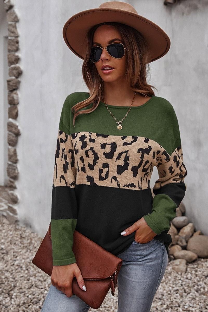 LEOPARD COLOR BLOCK TUNIC TOPS - Doublju