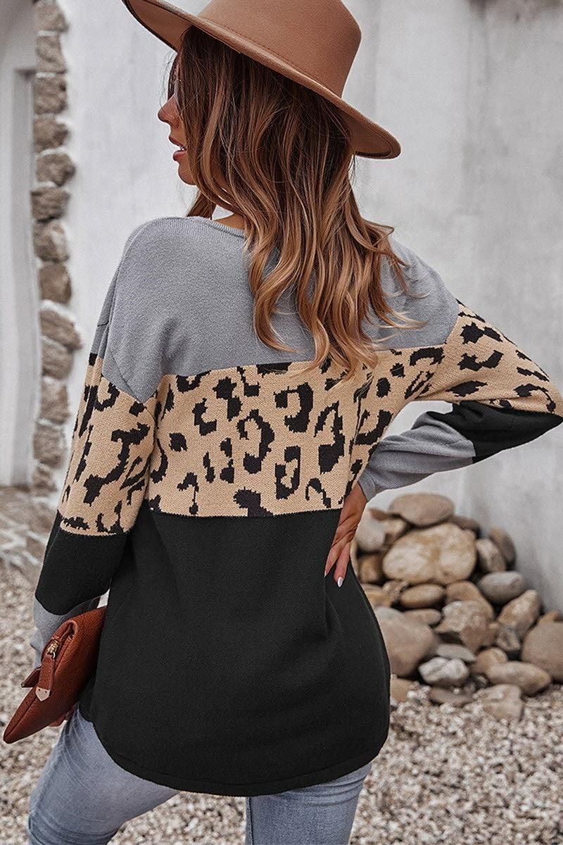 LEOPARD COLOR BLOCK TUNIC TOPS - Doublju